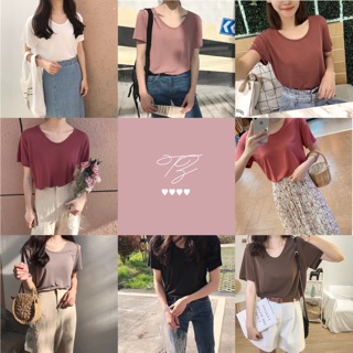 🛒พร้อมส่ง9สี‼️เสื้อBasicสีพื้น T-Shirt ผ้าเรย่อนเนื้ออย่างดี พรางหุ่นสุดๆ🍑🍑