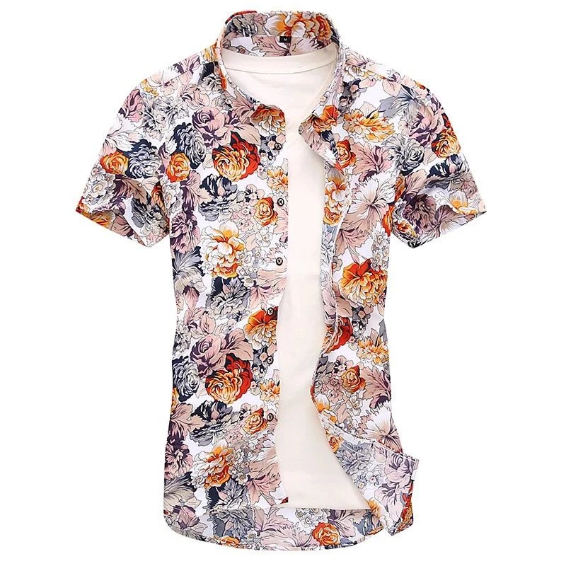 เสื้อเชิ้ตแขนสั้นลายดอกไม้ผู้ชายเสื้อแฟชั่นเสื้อสบาย ๆ thumbnail 4