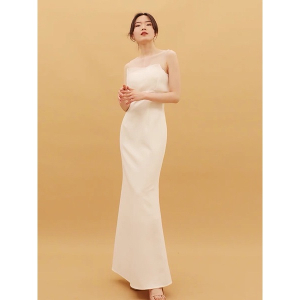 Mogwany พรี Special White Dress ชุดพรีเวดดิ้ง เดรสขาวเรียบหรูดูแพง สวยมาก ช่วงบนเป็นซีทรู แต่ง2ชั้น