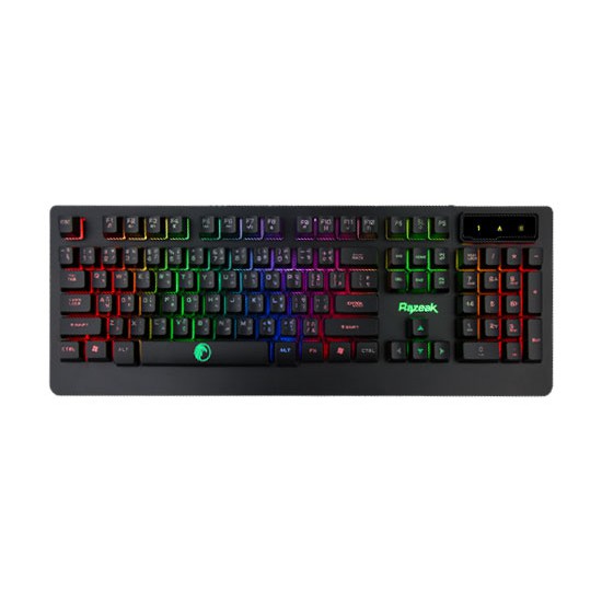 Razeak คีย์บอร์ดเกมมิ่ง มีไฟ Gaming Keyboard rainbow backlight KG8702 Black