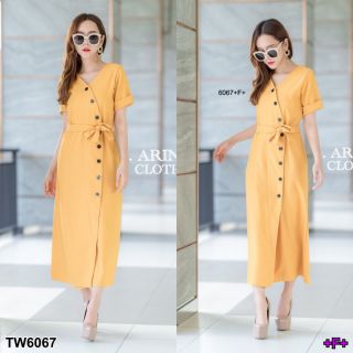 ส่งฟรี! maxi Dress ดีเทลกระดุมเฉียง + สายผูกโบว์ สไตล์เกาหลี