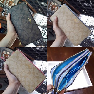 กระเป๋าคล้องมือ size L  COACH F54057 DOUBLE ZIP WALLET IN SIGNATURE