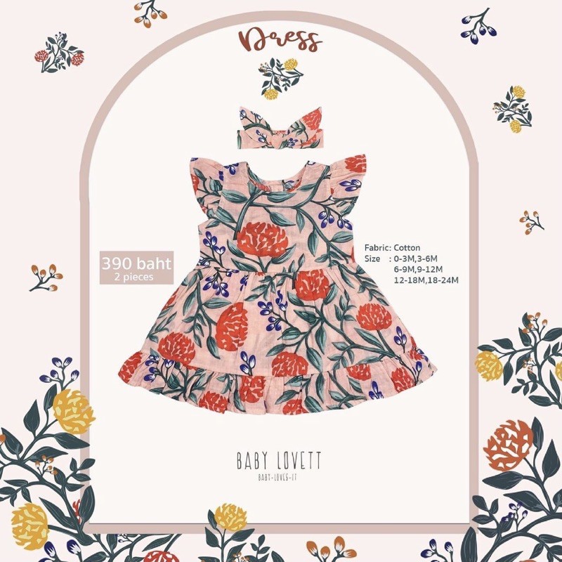 ☀️  BABY LOVETT  💐 Flowers in the Rain Collection 💐  Dress Size 9-12  ของแท้💯ของใหม่‼️