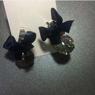 Navy Blue Crystal Bow earings