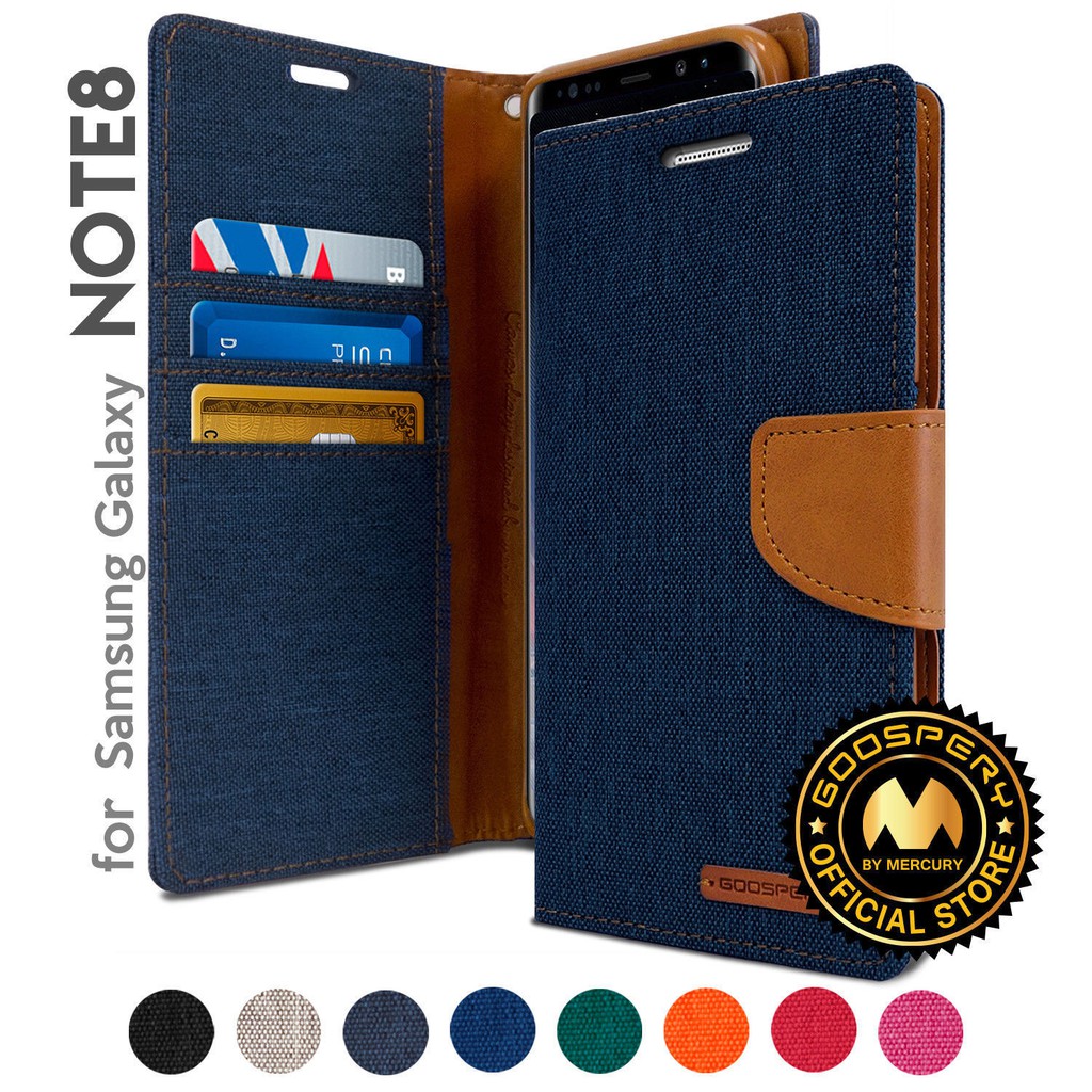 เคส MERCURY® เคส Samsung Galaxy Note 8 เคสฝาพับ GOOSPERY Canvas Diary สีกรมท่า Navy/Camel (ของแท้ 💯%)