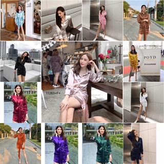 เดรสกระดุมหน้าปกเชิ้ตแขนยาว มีโบว์ผูกด้านหน้า TW11263