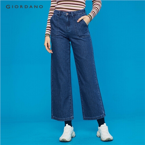 GIORDANO WOMEN Mid-rise wide-leg ankle-length denim jeans 13429806