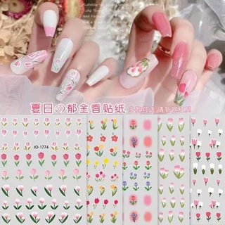 สติกเกอร์แต่งเล็บ ดอกทิวลิป ทิวลิป 🌷3D Tulip Nail Art Sticker Daisy White Rose Cherry Charm Summer Floral Designs