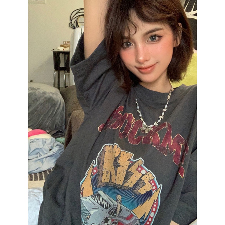 STYLE พร้อมส่ง 2340*เสื้อยืดแขนสั้น สไตล์เกาหลีoversize แฟชั่นเสื้อผ้าวินเทจ ไซส์ใหญ่ลายการ์ตูน เสื้อยืดพิมพ์ลาย