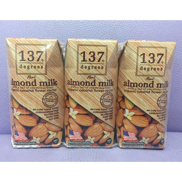 น้ำนมอัลมอนด์ 137ดีกรี รสดั้งเดิม 137 degree original flavored almond milk  แพ็คx3 หมดอายุ19/08/2019