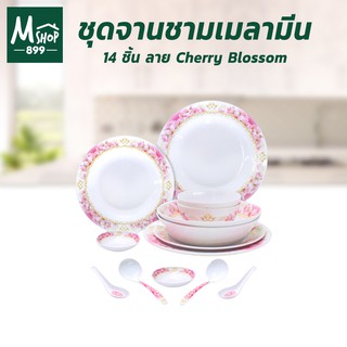 ชุดจานชามเมลามีน 14 ชิ้น ลาย Cherry Blossom ชุดจาน ชาม ถ้วย ช้อน เมลามีน - เครื่องใช้ในบ้าน