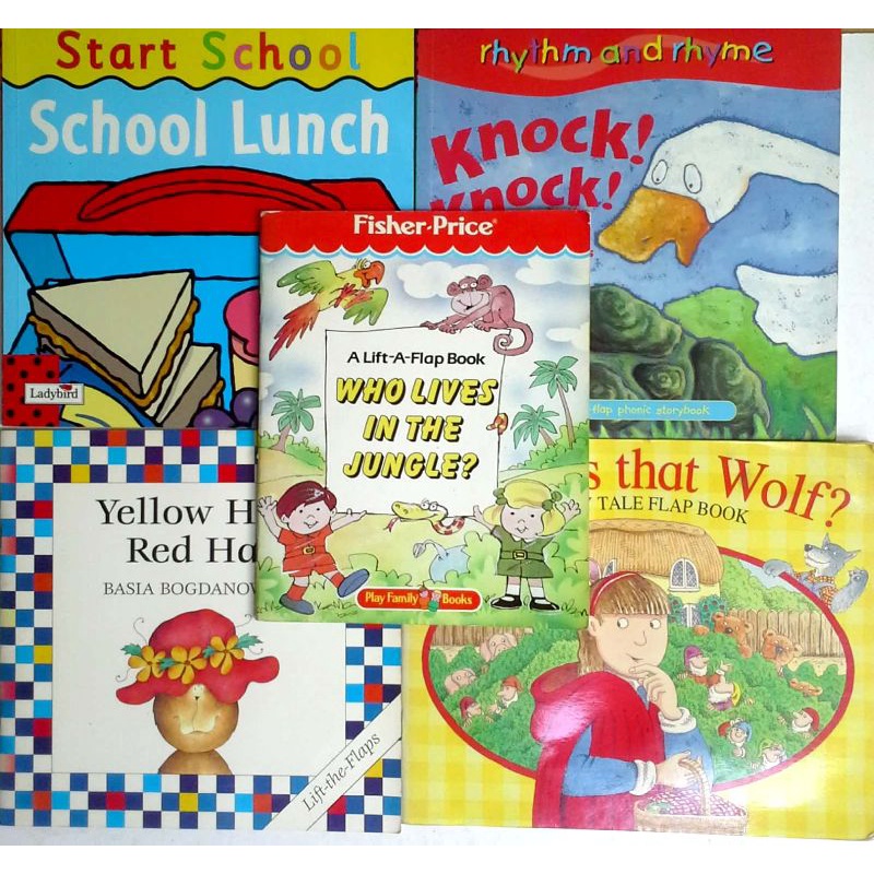 School Lunch, Knock! Knock! Yellow Hat, Red Hat, Where's that Wolf? lift-the-flap หนังสือมือสอง ปกอ่