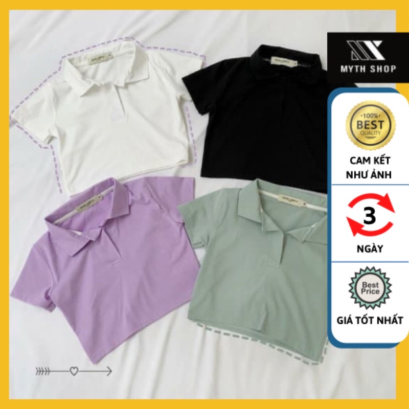 PLO เสื้อครอปคอปกแขนสั้นทุกสีเทรนด์มาแรง (รูปถ่ายจริง)