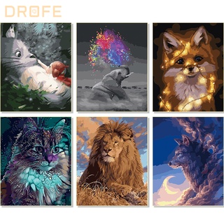 Drofe ภาพระบายสีตามตัวเลข บนผ้าใบ อะคริลิค รูปสัตว์ DIY สําหรับตกแต่งบ้าน 40x50 ซม.