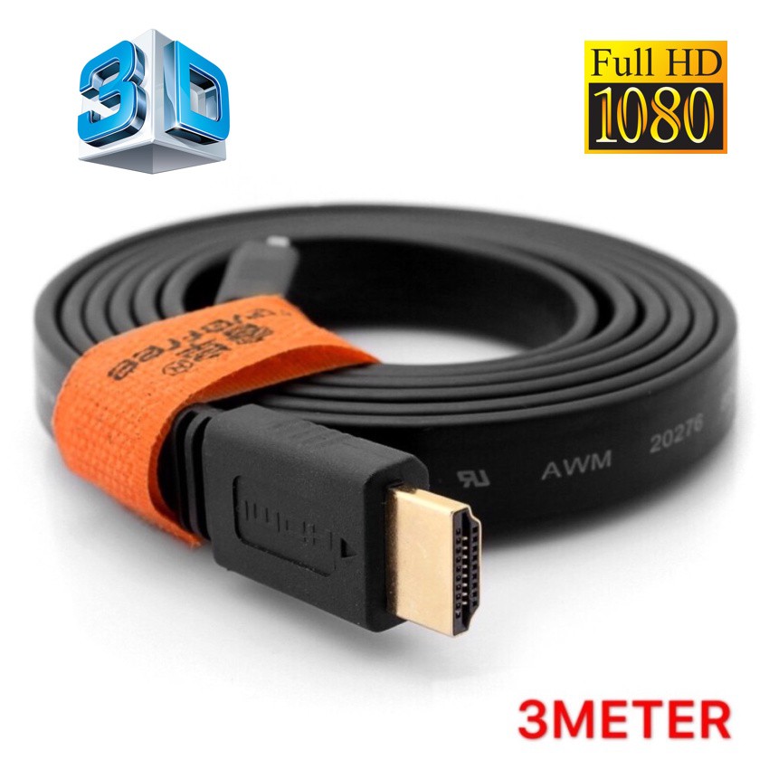 SALE HDMI High Speed 3M 1080p 3D VER 1.4 สายแบบอ่อนแบนยาว 3เมตร (Black) #คำค้นหาเพิ่มเติม HDMI Cable MHL WiFi display