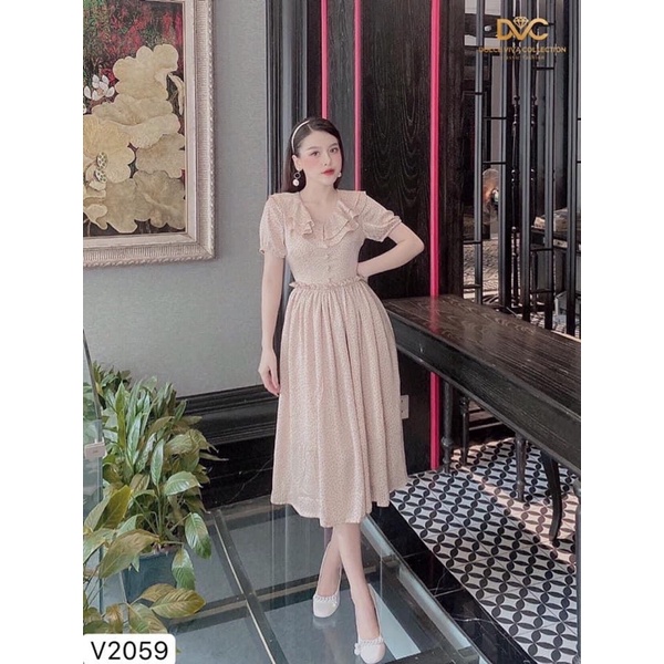 ชุดเดรสผู้หญิงลายจุดคอปีน - DVC DESIGN