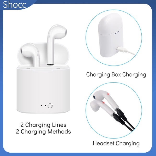 Shocc i7 Tws ชุดหูฟังบลูทูธไร้สาย 5.0 พร้อมไมโครโฟน และกล่องชาร์จ สําหรับเล่นกีฬา