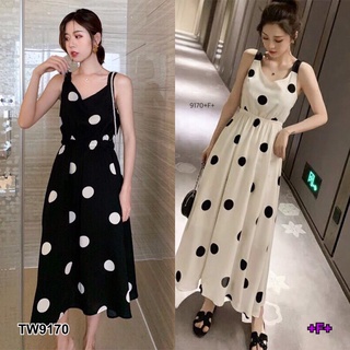 👗Pfashion [ส่งไว!!🚛] P9170 เดรสสายเดี่ยวจุดใหญ่ Big point single strap dress