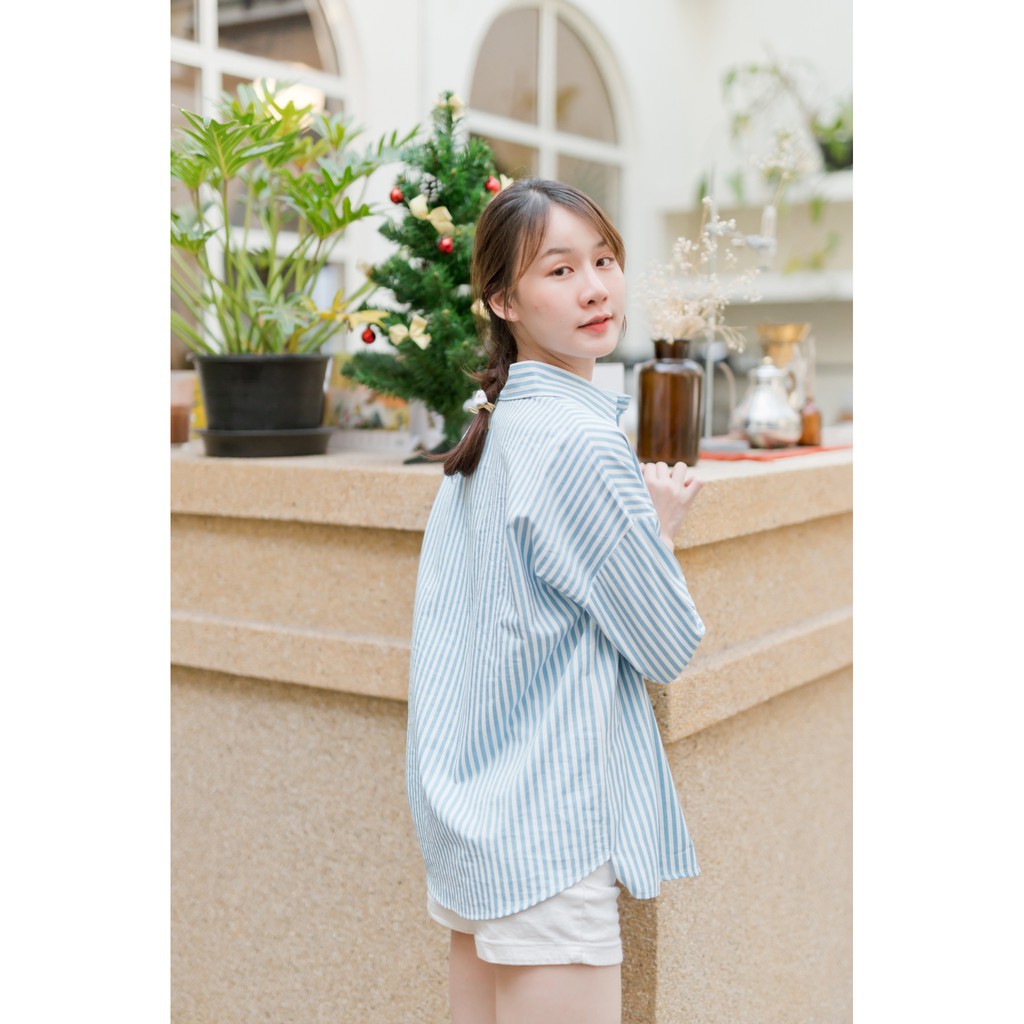 Numsha Brand เสื้อเชิ้ตกระเป๋าลายทาง NB19186 - numsha_brand - ThaiPick