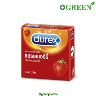 Durex strawberry condom ถุงยางอนามัย ดูเร็กซ์ กลิ่นสตรอเบอร์รี่ 52.5 มม.