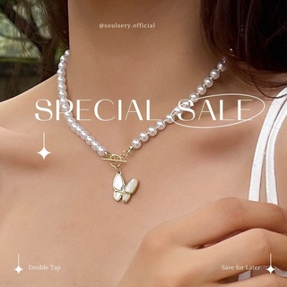 สร้อยคอมุกจี้ผีเสื้อ Butterfly Charm Faux Pearl Beaded Necklace