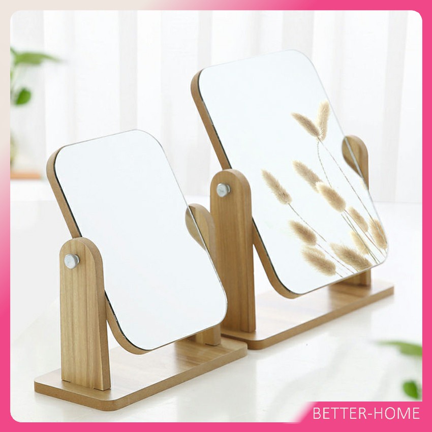 ขอบอัดทำด้วยไม้  มี 2 ขนาดให้เลือก กระจกแต่งหน้าหมุนปรับองศาได้  Makeup mirror
