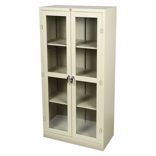 File cabinet HIGH CABINET STEEL KWG-183-MC IVORY Office furniture Home &amp; Furniture ตู้เอกสาร ตู้เหล็กสูงบานเปิดกระจก LUC