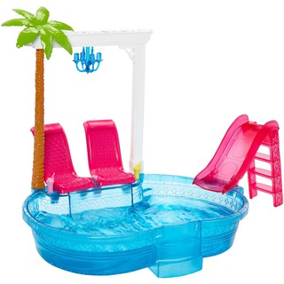 Barbie Glam Pool Playset ของเล่น เฟอร์นิเจอร์บ้านตุ๊กตา ตุ๊กตาบาร์บี้ สระน้ำ รุ่น DGW22