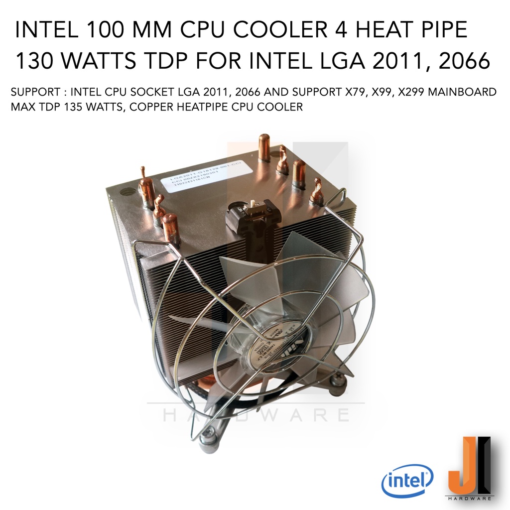 Heatsink ท่อทองแดง Intel CPU Cooler 100 mm สำหรับ Intel CPU Socket LGA 2011, LGA 2066 130 Watts TDP 