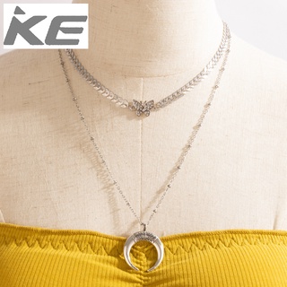 Spring Summer All-match Punk Ball Chain Womens Diamond Butterfly Necklace Silver Moon Geometr