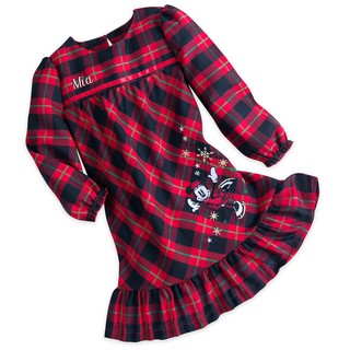 🇺🇸 ของแท้ Disney USA - [Size 5/6,9/10] H1181 Minnie Mouse Holiday Plaid Nightshirt for Girls