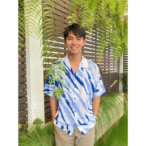 เสื้อเชิ๊ตมัดย้อมครามธรรมชาติ ผ้าฝ้ายแมมเบิด thumbnail 8