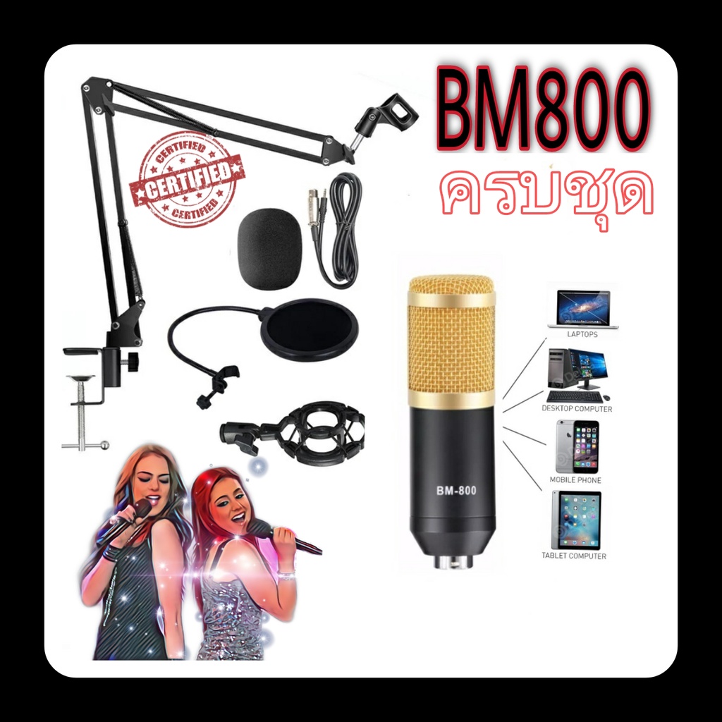 ไมค์ ไมค์อัดเสียง Pro Condenser Mic Microphone BM800 พร้อมขาตั้งไมค์เเละอุปกรณ์เสริม BM-800