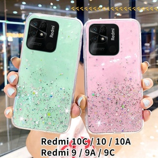 เคสโทรศัพท์มือถือแบบนิ่ม TPU ใส แต่งกลิตเตอร์ดาว ไล่โทนสี หรูหรา สําหรับ Redmi 10C 10A 10 9 C 9A 9C Redmi10C 9T Redmi9A