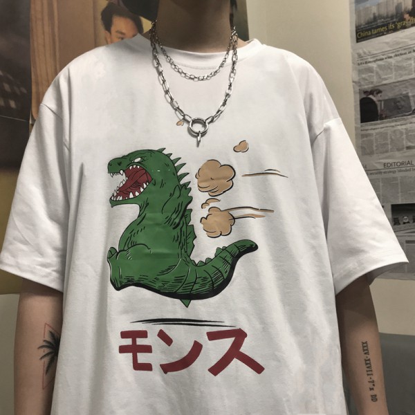 ราคาถูกที่สุด การ์ตูนไดโนเสาร์สุดฮิต สื้อแขนสั้นผู้ชาย เสื้อ 2สี Size M~3XL