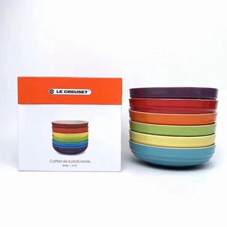 Cool color LC French stoneware rainbow series 20cm deep plate 6-piece set dish colorful fish plate gift box