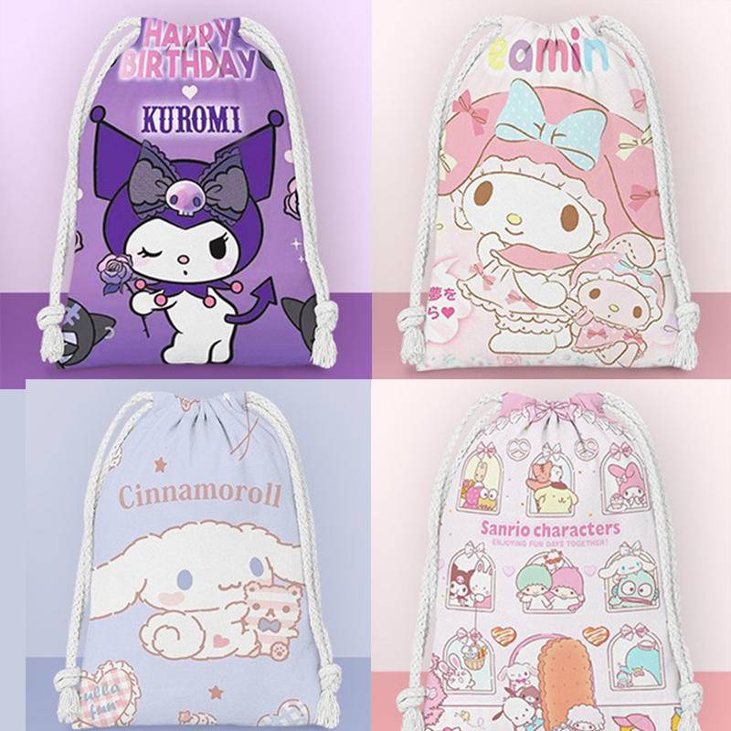 Sanrio mymelody Kuromi Cinnamoroll กระเป๋าไนล่อน แบบผูกเชือก สําหรับใส่เสื้อผ้า รองเท้า ชุดชั้นใน เหมาะกับการพกพา เล่นกีฬา