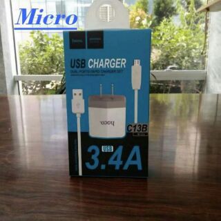 สายชาร์จพร้อมสายแอนด์โดยหัว Micro  ชาร์จไฟบ้านเข้า 3.4A ของแท้จากบริษัทยี่ห้อ hoco รุ่น C -13B