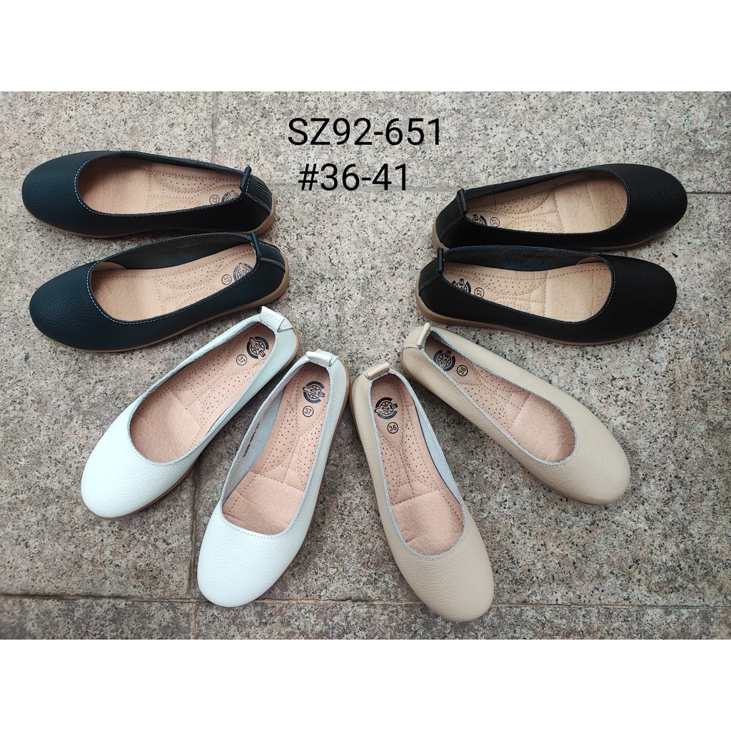 SZ92-651รองเท้าหนังแท้ผู้หญิงหัวมนพื้นยางไซส์36-41