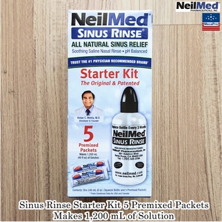 (NeilMed®) Sinus Rinse Starter Kit 5, 10 Premixed Packets and One 240 mL Bottle ผลิตภัณฑ์ล้างจมูก พร้อมขวดเปล่า