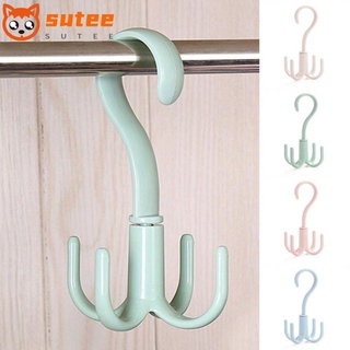 SUER Home Rotating Four-claw Hook Organization Plastic Hanger Multifunction New Tie Holder Shelf Storage Nail-free Wardrobe Bag Tie Hanger 4 Hook/Multicolor