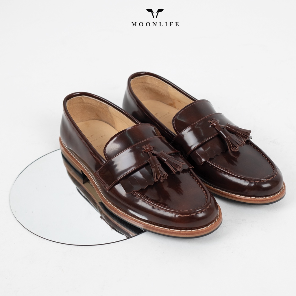 Moonlife Cara - Brown brush off รองเท้าหนังวัวแท้ โลฟเฟอร์ มีพู่