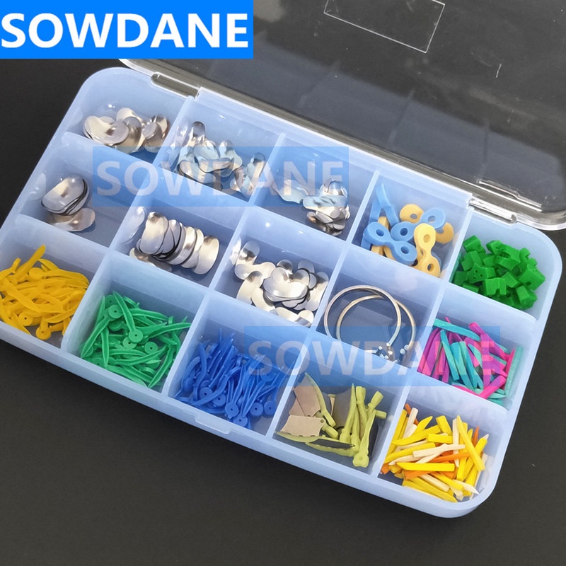 1 box Dental Metal Matrice set Matrix Ring Delta Dental Rubber Elastic Wedge Plastic Wooden Wedge De