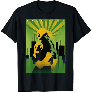 แขนสั้นcrew neckเสื้อยืด พิมพ์ลายกราฟฟิค Marvel Iron Fist Art Deco TextureS-XXXXL