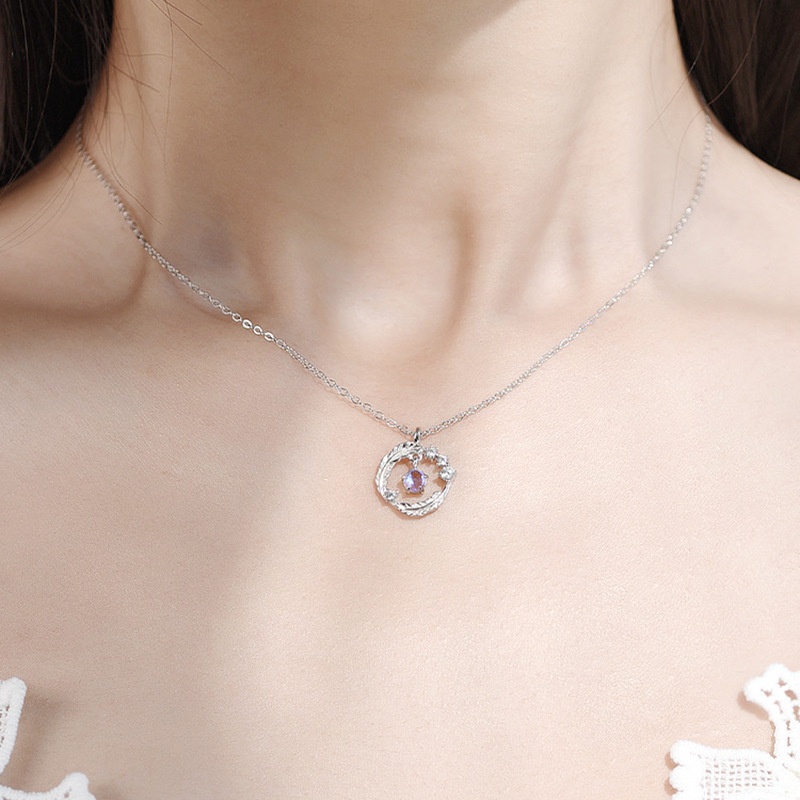 สร้อยคอโซ่เงินแท้ เกรด 925 จี้ขนนก และหินดวงจันทร์ หรูหรา สีสันสดใส เครื่องประดับ สําหรับเด็กผู้หญิง