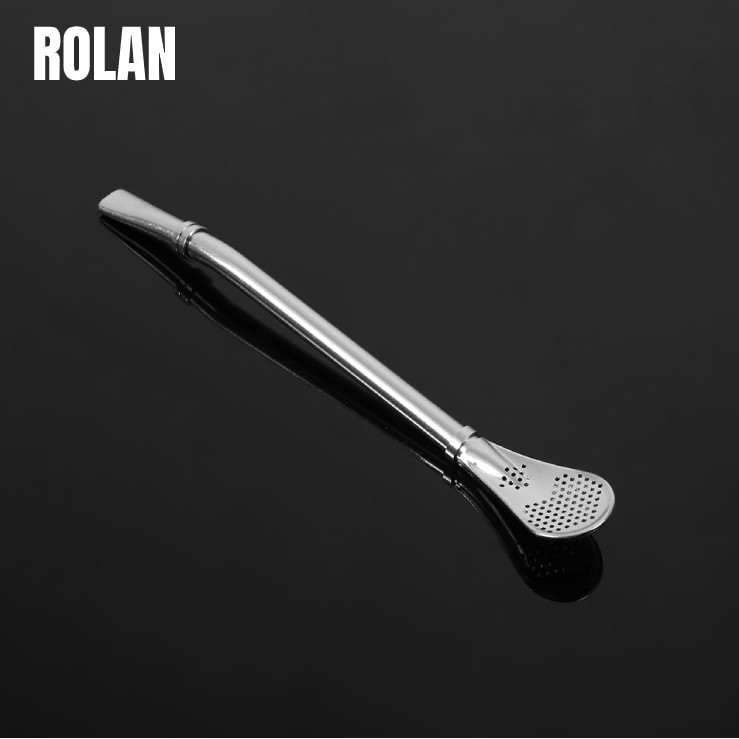 Rolan ช้อนโต๊ะกรองชาหลอดดูดสแตนเลสสีเงิน