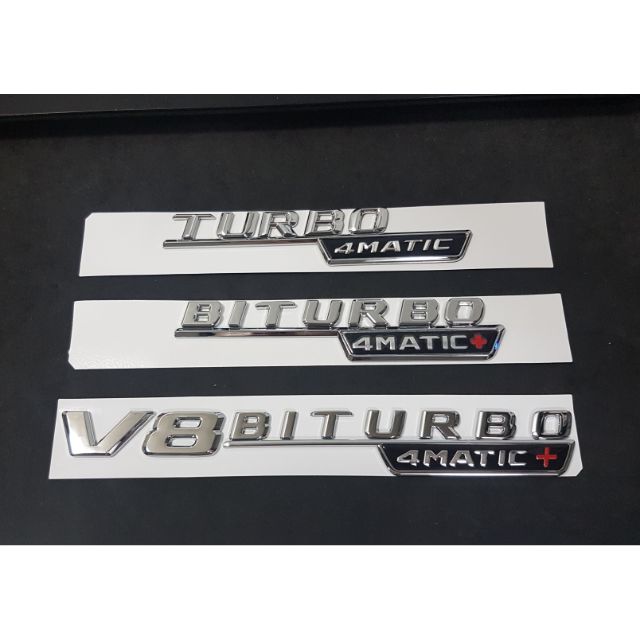 MERCEDES BENZ  TURBO , BITURBO , V8 BITURBO 4MATIC+ โลโก้ติดข้างรถ เบนซ์ เทอร์โบ โฟร์เมติก ราคาต่อคู่ ครับ
