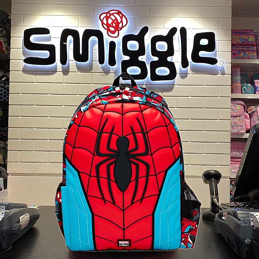 Smiggle Marvel Spider-Man Junior Hoodie Backpack 3-6 กระเป ๋ านักเรียน กระเป ๋ าเป ้ สะพายหลังสีม ่ วง Wander Junior Backpack