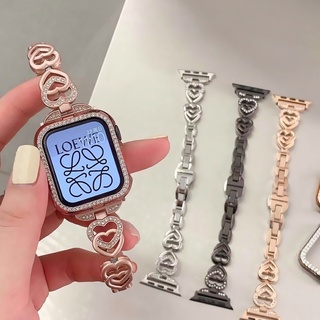 ระยิบระยับ รูปสี่เหลี่ยมขนมเปียกปูน Love สายนาฬิกา โลหะหนัก Watch Series 7 6 5 4 3 2 SE iWatch 41mm 45mm 38mm 40mm 42mm 44mm iWatch Strap