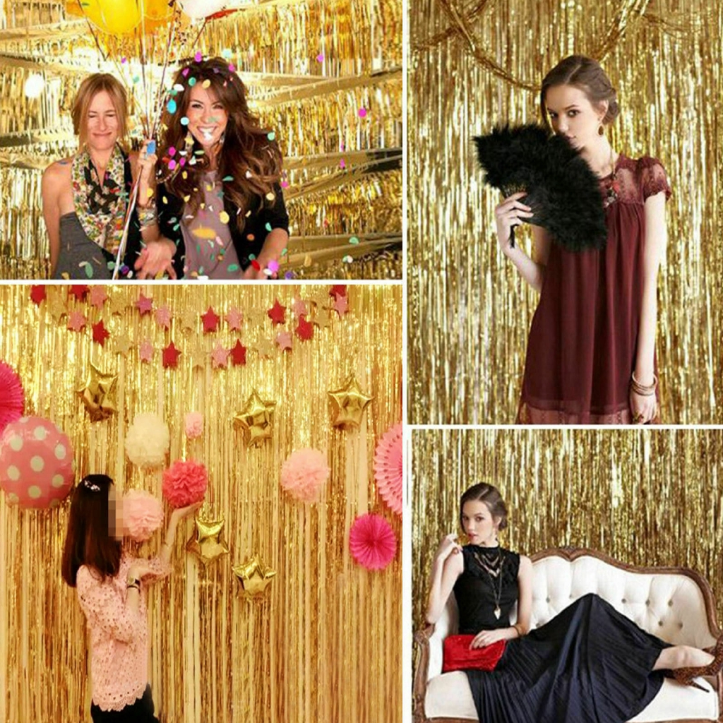 แนะนำ ผ้าม่าน 1m * 2M Bachelorette Party ฉากหลังผ้าม่าน/Glitter Gold ฟอยล์ Fringe ผ้าม่านฉากหลัง/ภาพอุปกรณ์ประกอบฉาก/โลหะ Tinsel สําหรับตกแต่งงานแต่งงานวันเกิด ราคาพิเศษ มีเก็บเงินปลายทาง